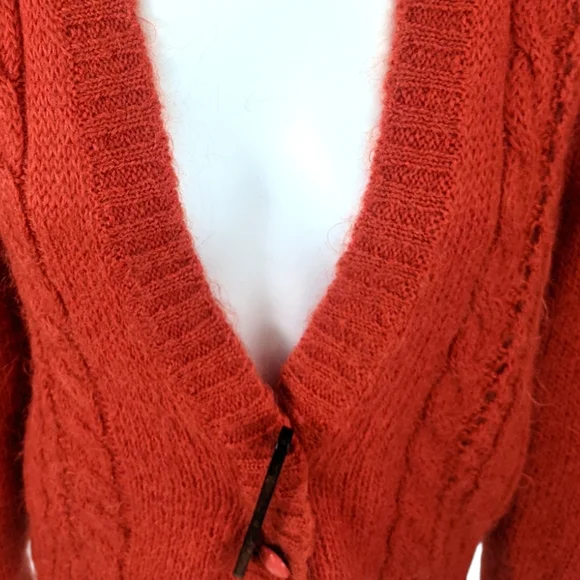 Vintage Wool Button Cardigan Sweater Womens Medium Orange DD Sloane V Neck - Picture 4 of 13